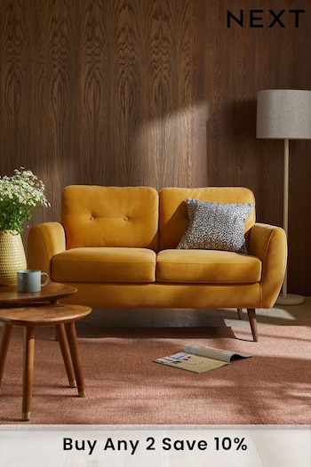 Soft Velvet Ochre Yellow Bronx Leg Wilson Compact 2 Seater Sofa In A Box (D74272) | £425