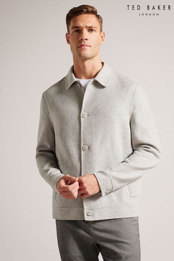 Ted Baker Sharpow Grey-Marl Wool Collared Jacket (D74289) | £225