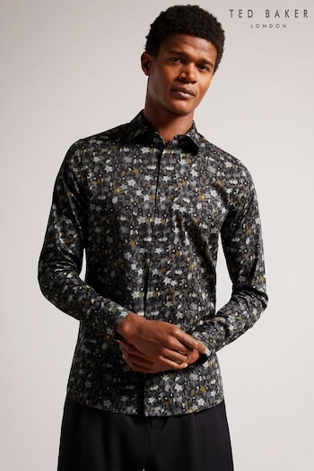 Ted Baker Torted Grey Long Sleeve Floral Print Shirt (D74291) | £100