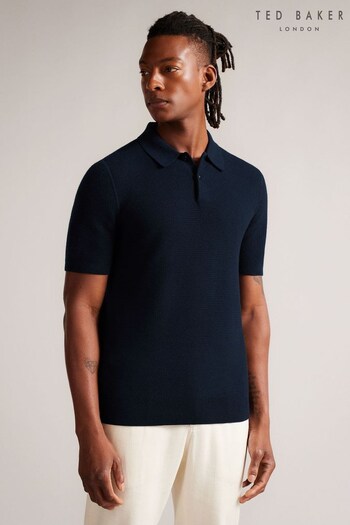 Ted Baker Imago Blue Short Sleeve Regular Knitted Polo Backpack Shirt (D74312) | £95