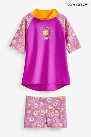 Speedo Girls Pink/Purple Digital Short Sleeve Rash Top Set (D74385) | £32