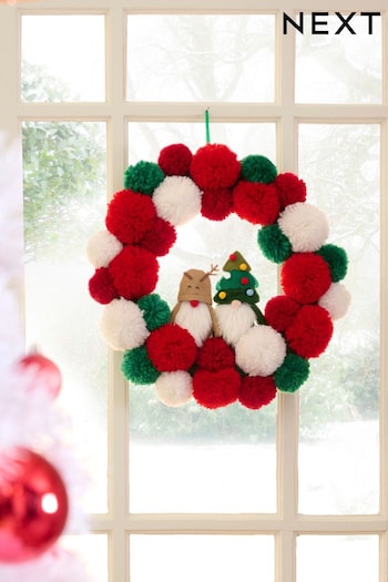 Red Gonk Pom Pom Christmas Wreath (D74438) | £30