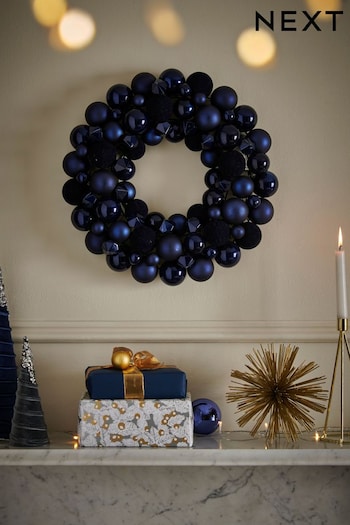 Navy Bauble Christmas Wreath (D74446) | £35