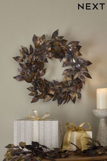 Metallic Leaf Christmas Wreath (D74448) | £24
