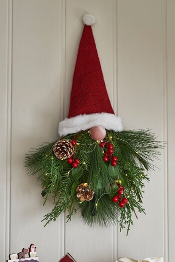 Red Pre Lit Santa Gonk Christmas Wreath (D74451) | £30