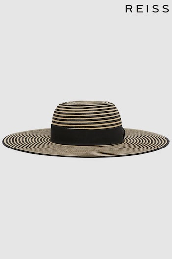 Reiss Black/Neutral Emilia Paper Straw Wide Brim Hat (D74468) | £78