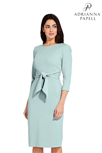 Adrianna Papell Green Knit Crepe Tie Waist Sheath Dress (D74512) | £129