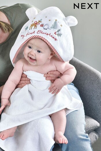 White Christmas Newborn Hooded Towel (D74555) | £18