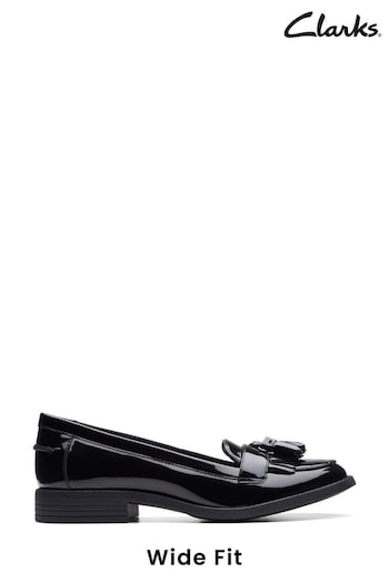 Clarks Black Patent Wide Fit (G) Patent Leather Loafer Shoes (D74663) | £65