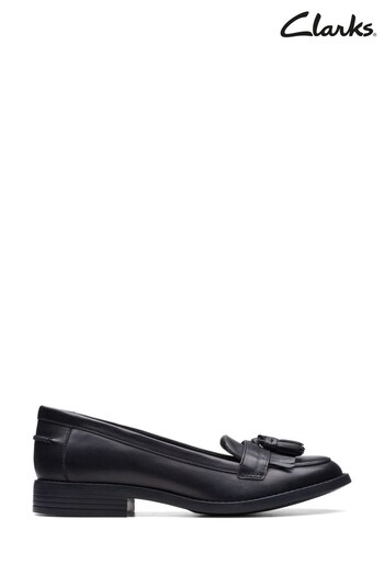 Clarks Black Wide Fit (G) Leather Loafer Shoes (D74665) | £65