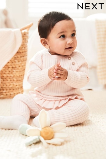 Pale Pink Knitted Baby 2 Piece Set (0mths-2yrs) (D74674) | £16 - £18