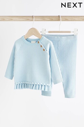 Blue Knitted Baby 2 Piece Set (0mths-2yrs) (D74677) | £16 - £18