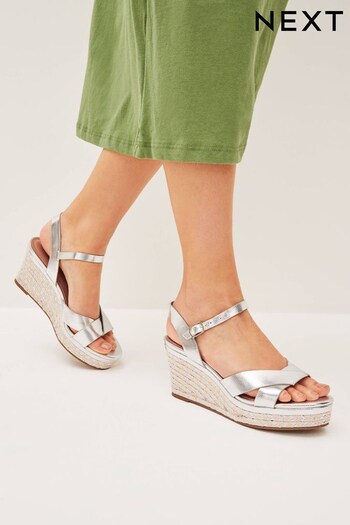 Silver Extra Wide Fit Forever Comfort® Open Toe Wedges (D74719) | £39