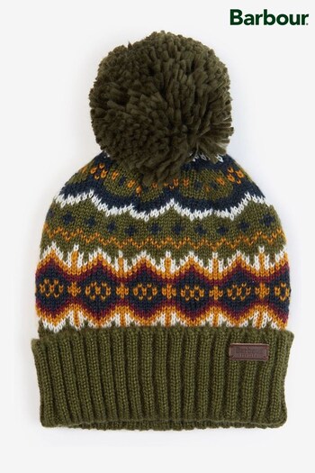 Barbour® Olive Green Case Fairisle Pattern Beanie Hat (D74751) | £30