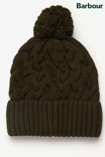 Barbour® Olive Green Gainford Cable Knit Beanie Hat (D74757) | £33