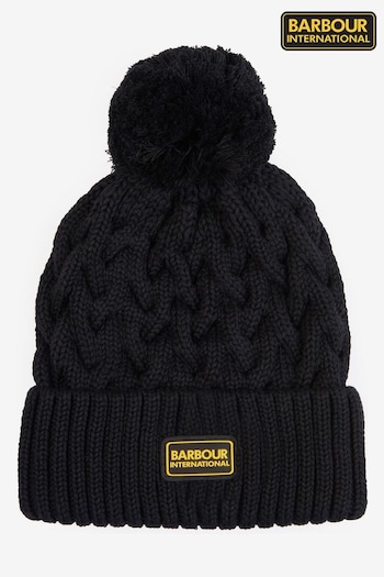 Barbour® International Drift Cable Knit Logo Pom Beanie Hat (D74773) | £33