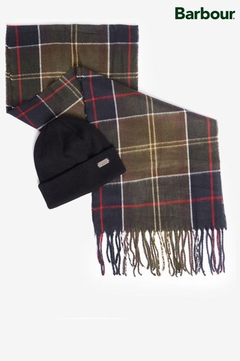 Barbour® Blue Barbour Swinton Beanie Hat And Galingale Tartan Scarf Gift Set (D74775) | £55