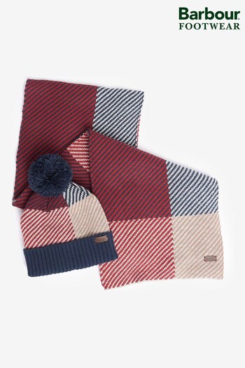 Barbour® Cranberry Red Finn Cranberry Red Beanie And Scarf Gift Set (D74776) | £60