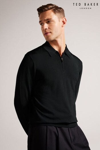 Ted Baker Viba Black Regular Half Zip Rayon Polo Shirt (D74797) | £100