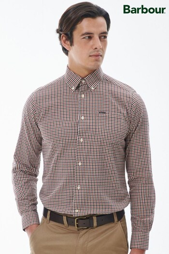 Barbour® Ecru White Padshaw Gingham Check Long Sleeve Cotton Shirt (D74926) | £65