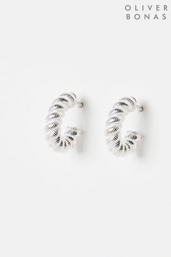 Oliver Bonas Mia Silver Chunky Rope Twist Hoop Earrings (D75027) | £39.50
