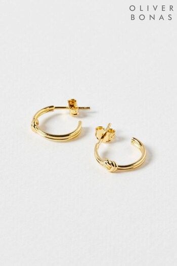 Oliver Bonas Elena Gold Plated Twisted Knot Hoop Earrings (D75044) | £36
