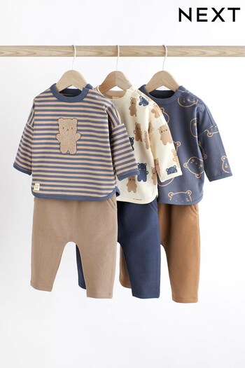 Brown/Navy Bear Baby T-Shirts And Leggings Set 6 Pack (D75125) | £28 - £30