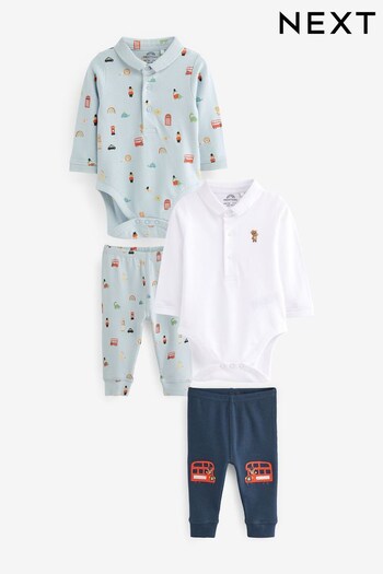 Navy Blue London Bus Baby Bodysuit T-Shirts and Toddler Leggings 4 Piece Set (D75129) | £24 - £26