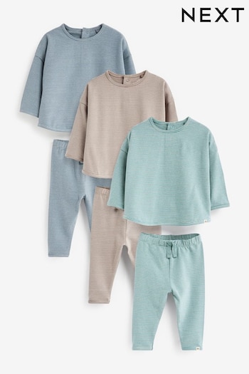 Teal Blue Stripe Baby T-Shirts And ECO Leggings Set 6 Pack (D75131) | £26 - £28