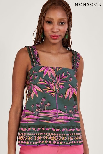 Monsoon Green Pedra Palm Print Playsuit in Sustainable Cotton (D75205) | £50