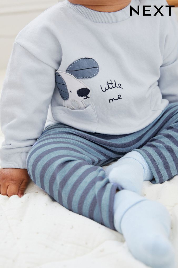 Pale Blue Dog Cosy Baby Sweatshirt And Leggings 2 Piece Set (D75206) | £13 - £15
