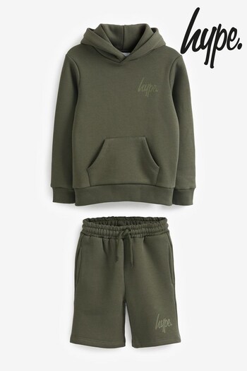 Hype. Kids Script Hoodie & Shorts Green Set (D75301) | £60