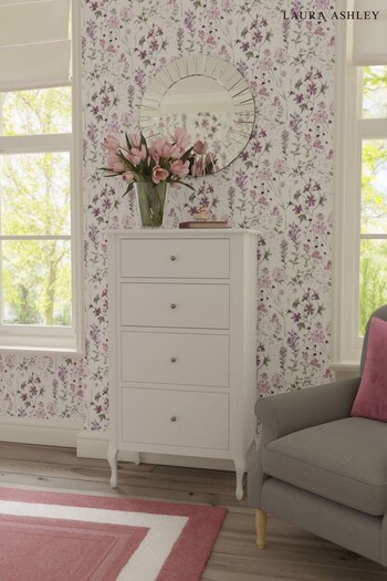 Laura Ashley White Rosalind 4 Drawer Tall Chest (D75325) | £655