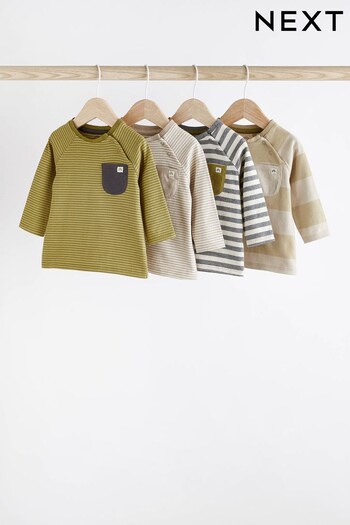 Olive Green/Grey Long Sleeve embellished T-Shirts 4 Pack (D75435) | £19 - £21