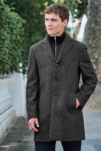 Charcoal Grey Signature Wool Rich Textured Epsom Overcoat (D75534) | £140