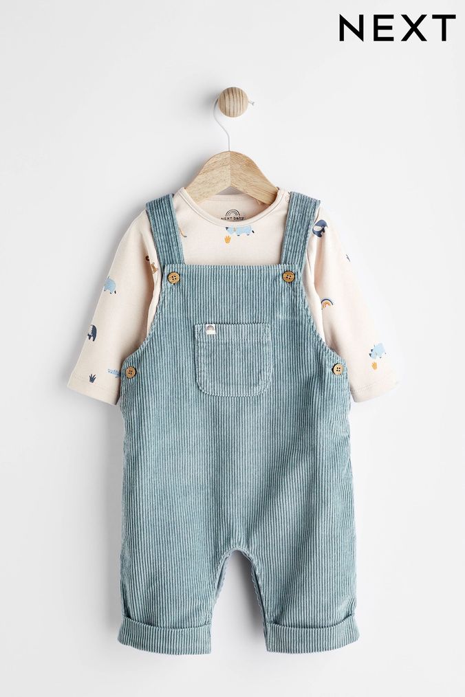 Teal Blue Baby Cord Dungaree And Bodysuit Set (0mths-2yrs) (D75535) | £20 - £22