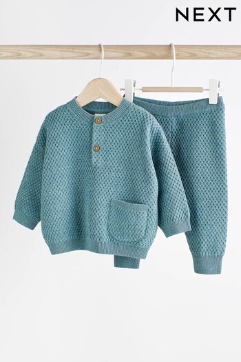 Teal Blue Waffle Knit Baby Jumper And Maleah Leggings Set (0mths-2yrs) (D75536) | £17 - £19