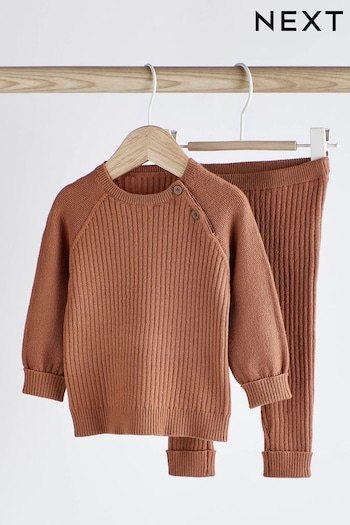 Rust Brown Baby Knitted Jumper And Dress Leggings Set (0mths-2yrs) (D75539) | £17 - £19