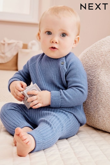 Blue Baby Knitted Jumper And Leggings Set (0mths-2yrs) (D75540) | £17 - £19