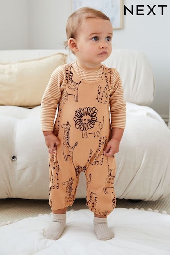 Rust Brown Safari Print Baby Dungarees And Bodysuit Set (0mths-3yrs) (D75629) | £17 - £19