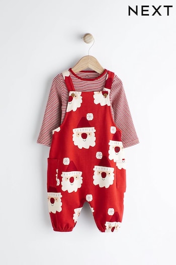 Red Santa Jersey Baby Dungarees And Bodysuit (0mths-2yrs) (D75636) | £17 - £19