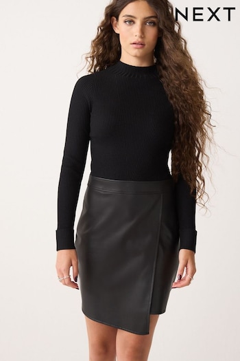 Black 2-in-1 Faux Leather PU Mix Mini Jumper pin Dress (D75737) | £48