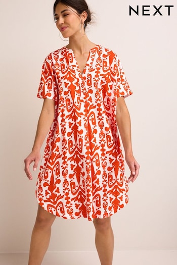 Red/White Print Linen Mix Kaftan Mini Dress skinny (D75757) | £30