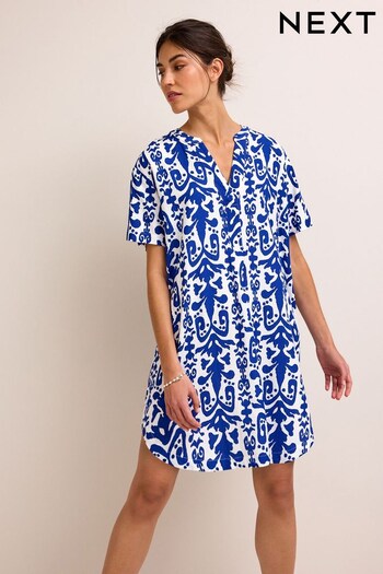 Navy/White Linen Mix Kaftan Mini Dress (D75758) | £30