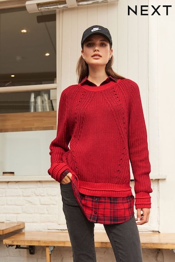 Red Checked Shirt Layer Jumper (D75770) | £44