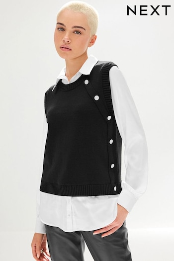 Black Gem Button Shirt Layer Jumper (D75774) | £38