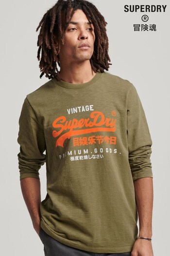 Superdry Green Vintage Logo Overdyed Long sleeve T-Shirt (D75821) | £30