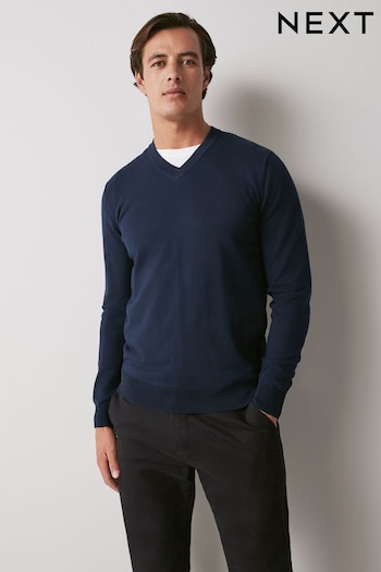 Navy Blue Regular Knitted V-Neck Jumper (D75918) | £25