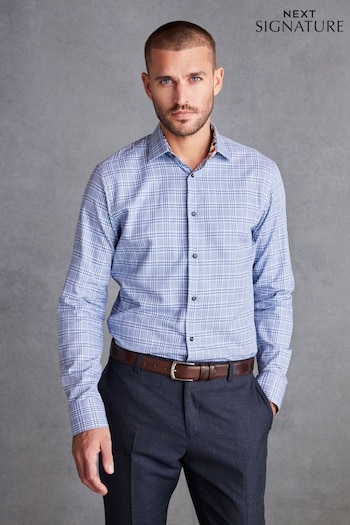 Blue/White Check Regular Fit Single Cuff Signature Trimmed Shirt (D75926) | £42