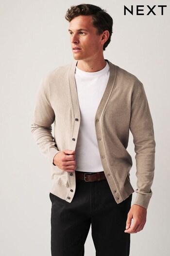 Neutral Regular Cotton Rich Knitted Button Down Cardigan (D75927) | £30